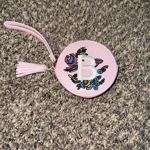 Pink Floral Embroidered Round Wristlet